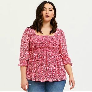 Torrid Fuchsia Floral Chiffon Babydoll Top - NWOT